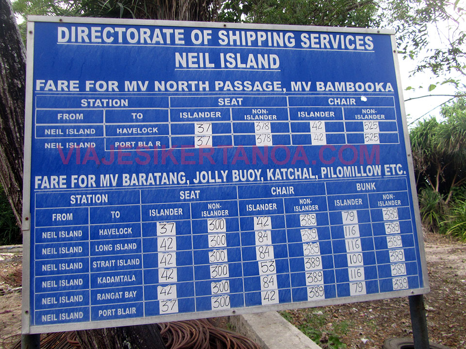 Horario de los ferrys entre la isla de Neil en las Islas Andamán, India.