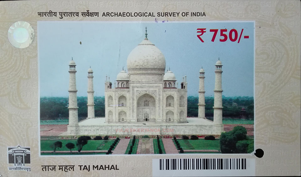 Ticket de entrada al Taj Mahal en Agra, India.