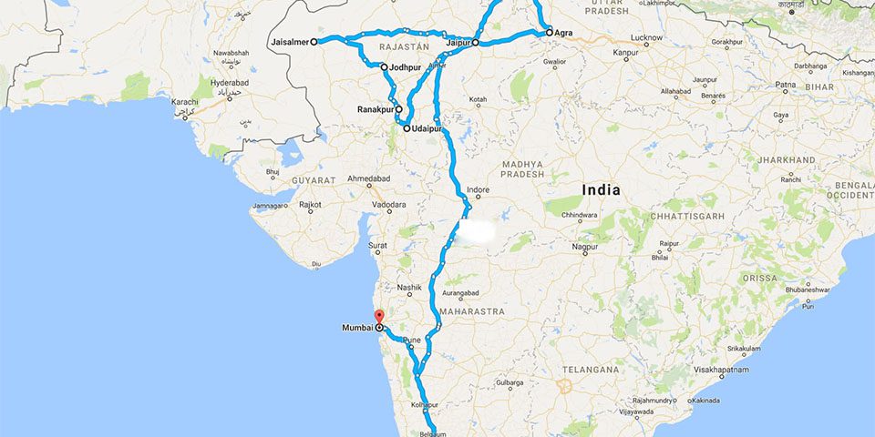 Mapa del viaje a India